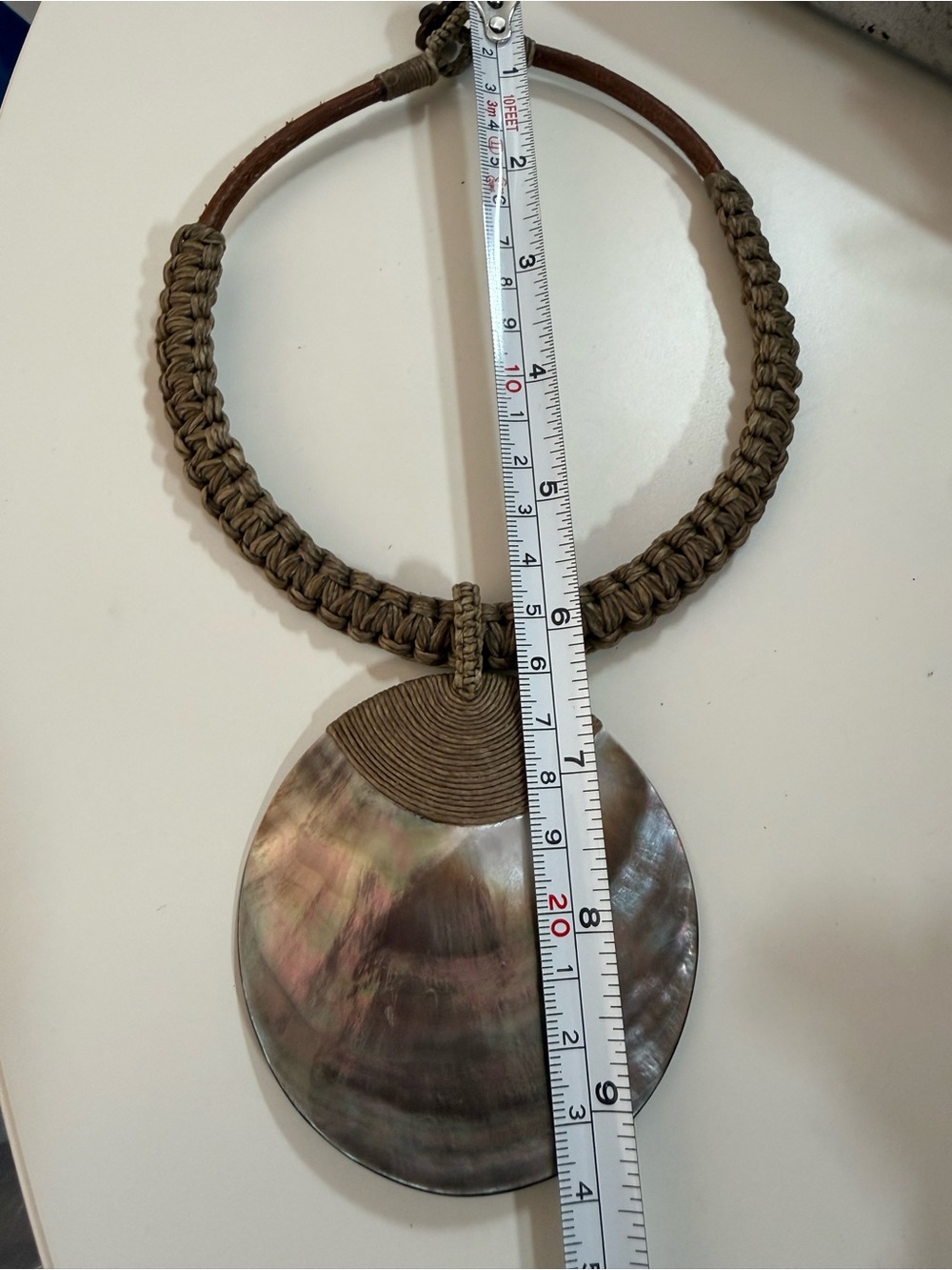 Vintage MOP Shell oversized leather minimalist Art deco Boho Necklace HUGE - Picture 8 of 15